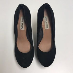 Steve Madden Black Faux Suede Platform Wedges 7M
